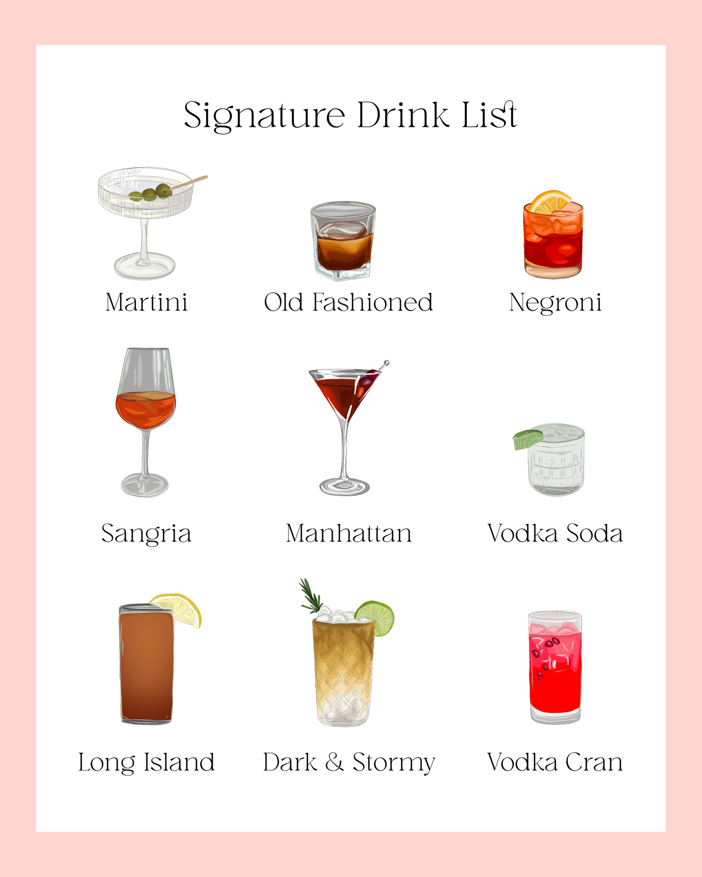 Custom Wedding Bar Menu 8x10 Digital File