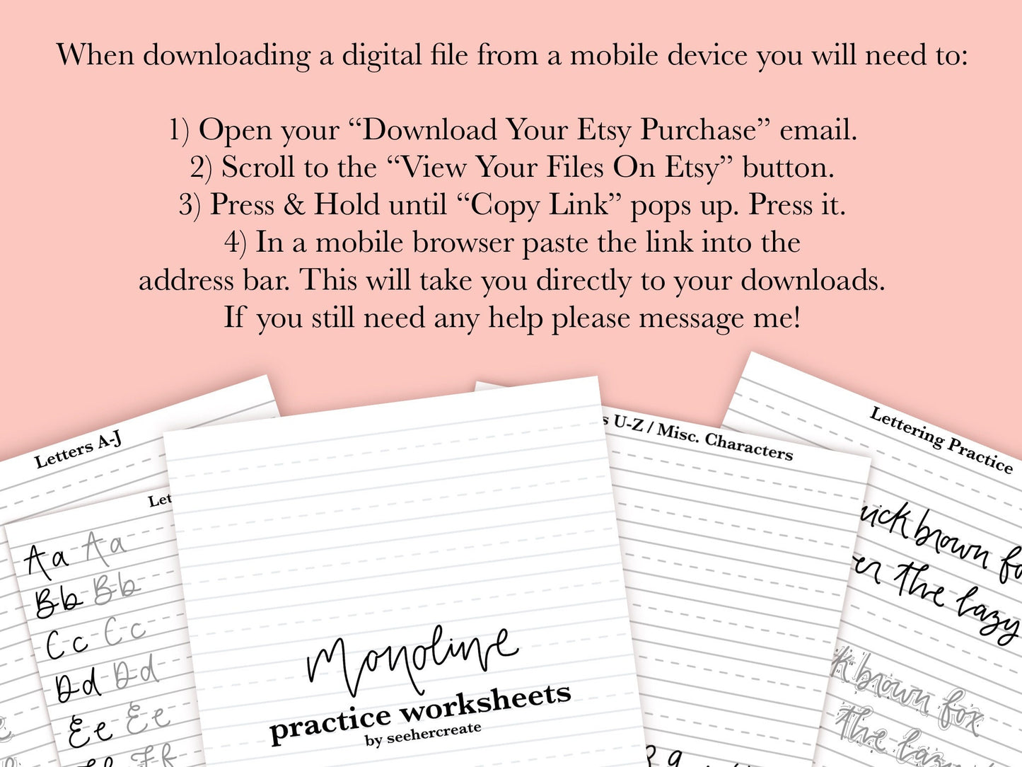 Monoline Hand Lettering Workbook by See Her Create