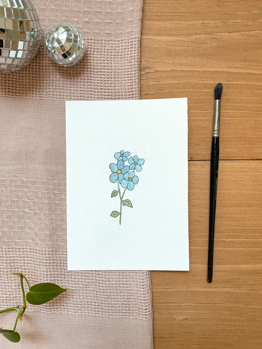 Collection of Blue Flowers 5x7 Original Painting