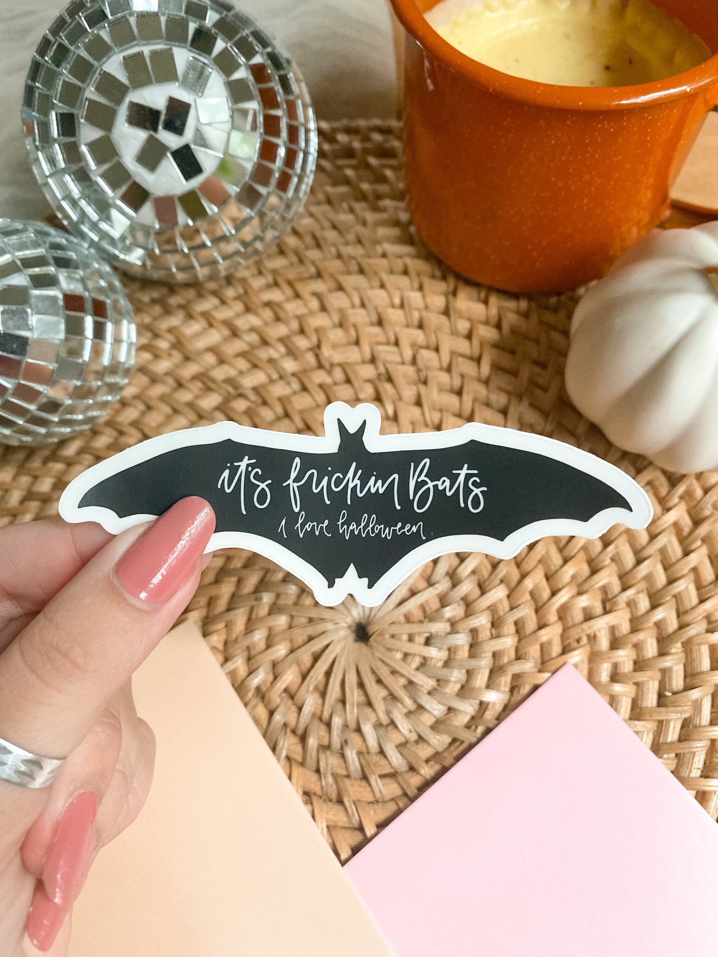 "It's Frickin Bats. I love Halloween." Clear Sticker