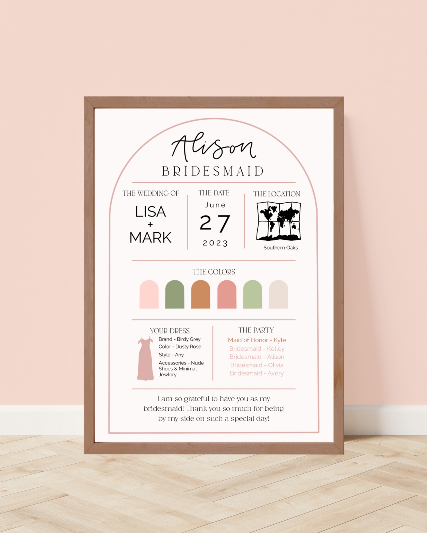 Custom Bridesmaid's Info Card - 5x7 Digital File