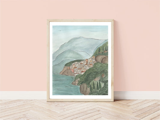 Amalfi Coast, Italy Watercolor | Digital Download | 8" x 10"