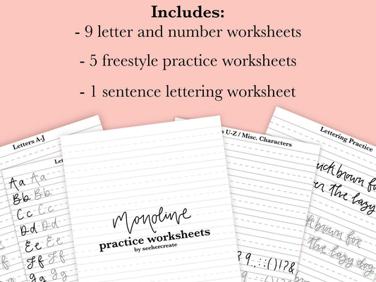 Monoline Hand Lettering Workbook by See Her Create