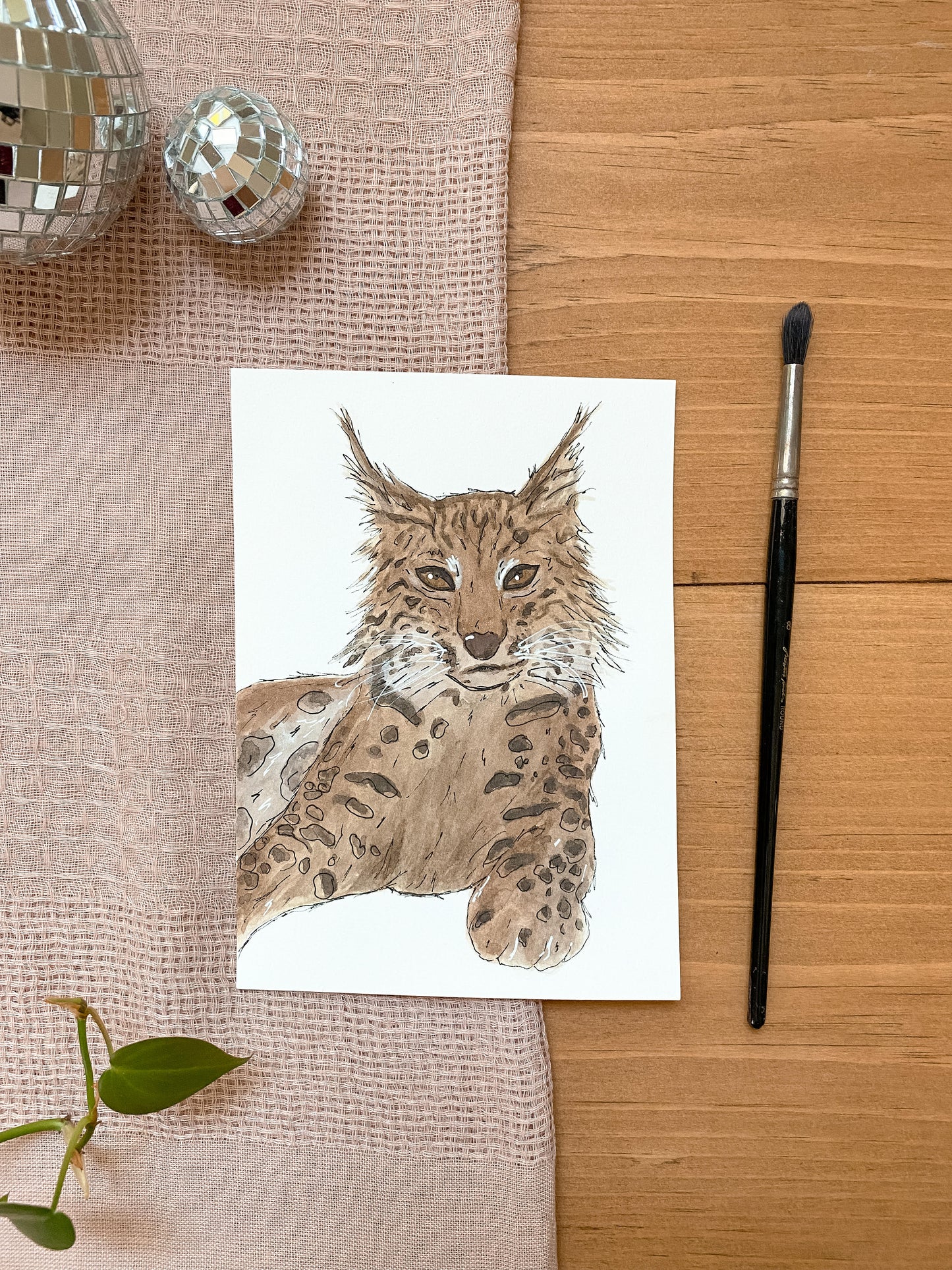 Lounging Lynx 5x7 Original Painting