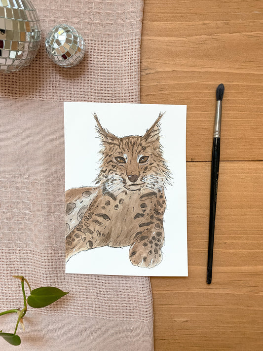 Lounging Lynx 5x7 Original Painting